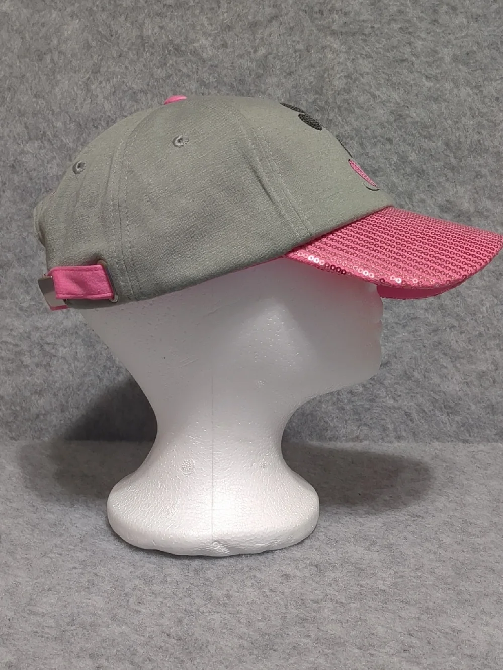 Disney Mickey Mouse Baseball Cap Pink Sequin Pink & Gray Adult Size 55-59 cm - Picture 2 of 9